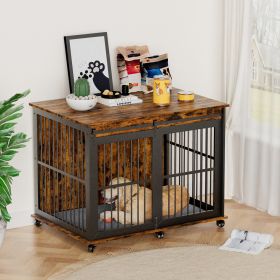 Furniture dog crate sliding iron door dog crate with mat. (Rustic Brown,43.7''W x 30''D x 33.7''H).