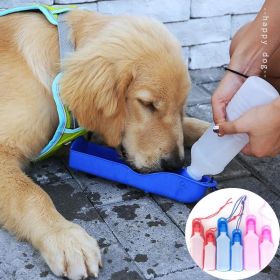 250/500ml Dog Water Bottle Feeder With Bowl Plastic Portable Water Bottle Pets Outdoor Travel Pet Drinking Water Feeder (Metal Color: Blue, size: 500ML)