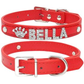 Bling Rhinestone Puppy Dog Collars Personalized Small Dogs Chihuahua (Color: Red, size: M)